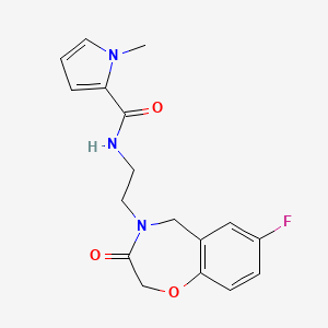 molecular formula C17H18FN3O3 B2719504 N-(2-(7-氟-3-氧代-2,3-二氢苯并[f][1,4]噁唑-4(5H)-基)乙基)-1-甲基-1H-吡咯-2-甲酰胺 CAS No. 2034551-31-8
