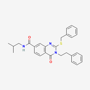 molecular formula C28H29N3O2S B2719512 2-(benzylthio)-N-isobutyl-4-oxo-3-phenethyl-3,4-dihydroquinazoline-7-carboxamide CAS No. 1115485-96-5