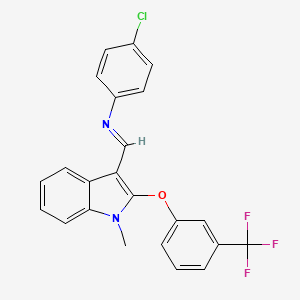 molecular formula C23H16ClF3N2O B2719519 N-(4-chlorophenyl)-1-[1-methyl-2-[3-(trifluoromethyl)phenoxy]indol-3-yl]methanimine CAS No. 866017-47-2