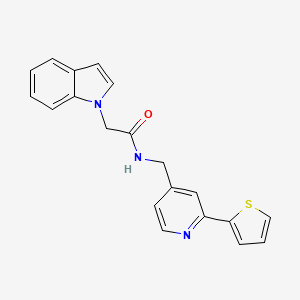 molecular formula C20H17N3OS B2719521 2-(1H-indol-1-yl)-N-((2-(thiophen-2-yl)pyridin-4-yl)methyl)acetamide CAS No. 2034436-32-1