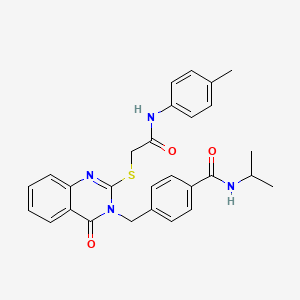 molecular formula C28H28N4O3S B2719522 N-isopropyl-4-((4-oxo-2-((2-oxo-2-(p-tolylamino)ethyl)thio)quinazolin-3(4H)-yl)methyl)benzamide CAS No. 1115549-34-2