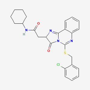 molecular formula C25H25ClN4O2S B2719533 2-[5-[(2-chlorophenyl)methylsulfanyl]-3-oxo-2H-imidazo[1,2-c]quinazolin-2-yl]-N-cyclohexylacetamide CAS No. 958613-12-2