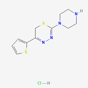 molecular formula C11H15ClN4S2 B2719546 2-(Piperazin-1-yl)-5-(thiophen-2-yl)-6H-1,3,4-thiadiazine hydrochloride CAS No. 2379946-32-2