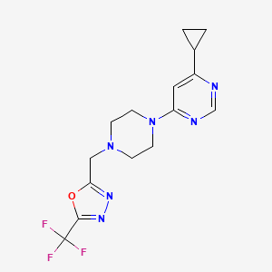 molecular formula C15H17F3N6O B2719563 2-[[4-(6-Cyclopropylpyrimidin-4-yl)piperazin-1-yl]methyl]-5-(trifluoromethyl)-1,3,4-oxadiazole CAS No. 2380175-10-8