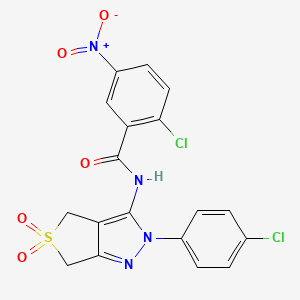 molecular formula C18H12Cl2N4O5S B2719568 2-氯-N-(2-(4-氯苯基)-5,5-二氧代-4,6-二氢-2H-噻吩[3,4-c]吡唑-3-基)-5-硝基苯甲酰胺 CAS No. 449791-19-9