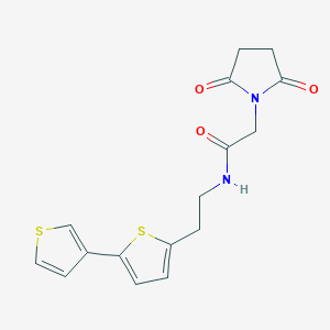 molecular formula C16H16N2O3S2 B2719613 N-(2-([2,3'-bithiophen]-5-yl)ethyl)-2-(2,5-dioxopyrrolidin-1-yl)acetamide CAS No. 2034496-11-0