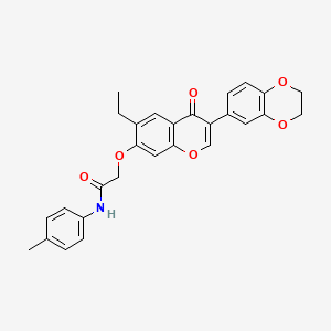 molecular formula C28H25NO6 B2719622 2-((3-(2,3-dihydrobenzo[b][1,4]dioxin-6-yl)-6-ethyl-4-oxo-4H-chromen-7-yl)oxy)-N-(p-tolyl)acetamide CAS No. 879927-57-8