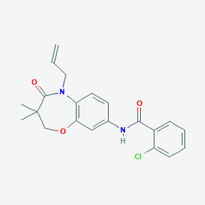 molecular formula C21H21ClN2O3 B2719627 N-(5-烯基-3,3-二甲基-4-氧代-2,3,4,5-四氢苯并[b][1,4]噁烯-8-基)-2-氯苯甲酰胺 CAS No. 921794-45-8