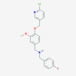 molecular formula C21H20ClFN2O2 B271967 N-{4-[(6-chloro-3-pyridinyl)methoxy]-3-methoxybenzyl}-N-(4-fluorobenzyl)amine 