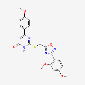 molecular formula C22H20N4O5S B2719676 2-(((3-(2,4-Dimethoxyphenyl)-1,2,4-oxadiazol-5-yl)methyl)thio)-6-(4-methoxyphenyl)pyrimidin-4-ol CAS No. 1021208-85-4