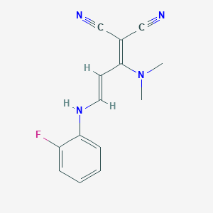 molecular formula C14H13FN4 B2719697 2-[1-(Dimethylamino)-3-(2-fluoroanilino)-2-propenylidene]malononitrile CAS No. 1164473-52-2