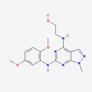 molecular formula C16H20N6O3 B2719745 2-[[6-(2,5-二甲氧基苯胺基)-1-甲基吡唑并[3,4-d]嘧啶-4-基]氨基]乙醇 CAS No. 897758-23-5
