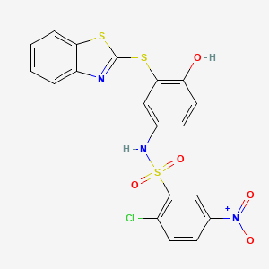 molecular formula C19H12ClN3O5S3 B2719753 N-[3-(1,3-benzothiazol-2-ylsulfanyl)-4-hydroxyphenyl]-2-chloro-5-nitrobenzenesulfonamide CAS No. 420832-19-5