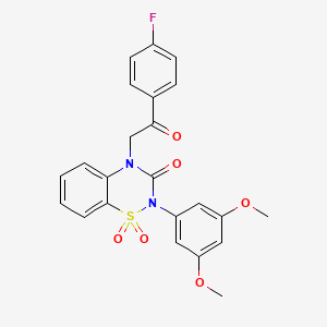 molecular formula C23H19FN2O6S B2719754 2-(3,5-dimethoxyphenyl)-4-(2-(4-fluorophenyl)-2-oxoethyl)-2H-benzo[e][1,2,4]thiadiazin-3(4H)-one 1,1-dioxide CAS No. 896682-26-1