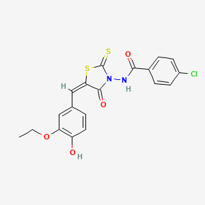 molecular formula C19H15ClN2O4S2 B2719768 4-chloro-N-[(5E)-5-[(3-ethoxy-4-hydroxyphenyl)methylidene]-4-oxo-2-sulfanylidene-1,3-thiazolidin-3-yl]benzamide CAS No. 463356-72-1