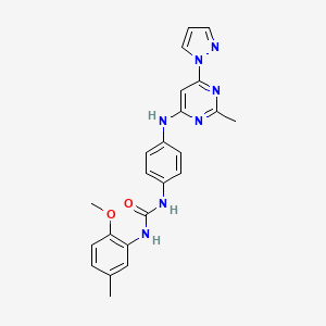 molecular formula C23H23N7O2 B2719772 1-(2-methoxy-5-methylphenyl)-3-(4-((2-methyl-6-(1H-pyrazol-1-yl)pyrimidin-4-yl)amino)phenyl)urea CAS No. 1171838-90-6