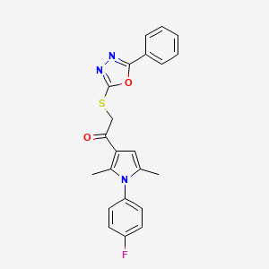molecular formula C22H18FN3O2S B2719779 1-(1-(4-fluorophenyl)-2,5-dimethyl-1H-pyrrol-3-yl)-2-((5-phenyl-1,3,4-oxadiazol-2-yl)thio)ethanone CAS No. 825656-73-3