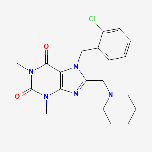 molecular formula C21H26ClN5O2 B2719783 7-(2-chlorobenzyl)-1,3-dimethyl-8-[(2-methylpiperidin-1-yl)methyl]-3,7-dihydro-1H-purine-2,6-dione CAS No. 851938-85-7