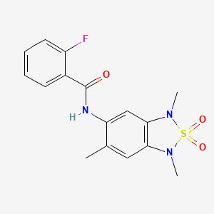 molecular formula C16H16FN3O3S B2719784 2-fluoro-N-(1,3,6-trimethyl-2,2-dioxido-1,3-dihydrobenzo[c][1,2,5]thiadiazol-5-yl)benzamide CAS No. 2034485-31-7