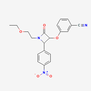 molecular formula C20H19N3O5 B2719790 3-[1-(2-Ethoxyethyl)-2-(4-nitrophenyl)-4-oxoazetidin-3-yl]oxybenzonitrile CAS No. 1241067-26-4