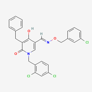 molecular formula C27H21Cl3N2O3 B2719797 5-benzyl-1-(2,4-dichlorobenzyl)-4-hydroxy-6-oxo-1,6-dihydro-3-pyridinecarbaldehyde O-(3-chlorobenzyl)oxime CAS No. 477888-14-5