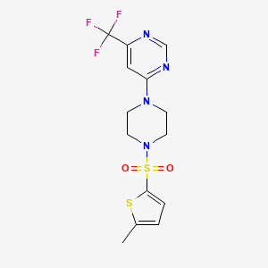 molecular formula C14H15F3N4O2S2 B2719808 4-(4-((5-Methylthiophen-2-yl)sulfonyl)piperazin-1-yl)-6-(trifluoromethyl)pyrimidine CAS No. 2034343-94-5