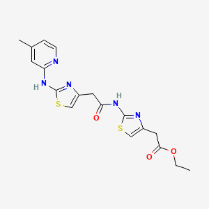 molecular formula C18H19N5O3S2 B2719818 Ethyl 2-(2-(2-(2-((4-methylpyridin-2-yl)amino)thiazol-4-yl)acetamido)thiazol-4-yl)acetate CAS No. 1226435-94-4