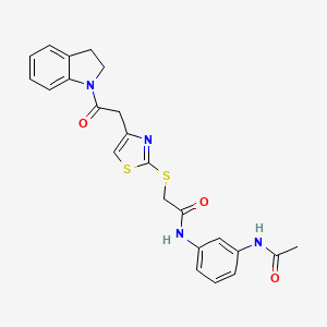 molecular formula C23H22N4O3S2 B2719819 N-(3-acetamidophenyl)-2-((4-(2-(indolin-1-yl)-2-oxoethyl)thiazol-2-yl)thio)acetamide CAS No. 954039-94-2