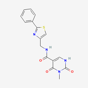 molecular formula C16H14N4O3S B2719833 3-methyl-2,4-dioxo-N-((2-phenylthiazol-4-yl)methyl)-1,2,3,4-tetrahydropyrimidine-5-carboxamide CAS No. 1351611-91-0
