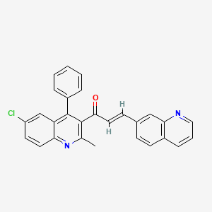 molecular formula C28H19ClN2O B2719838 (E)-1-(6-chloro-2-methyl-4-phenyl-3-quinolyl)-3-(7-quinolyl)-2-propen-1-one CAS No. 324759-70-8