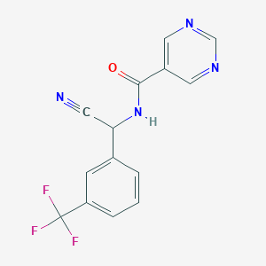 molecular formula C14H9F3N4O B2719842 N-[Cyano-[3-(trifluoromethyl)phenyl]methyl]pyrimidine-5-carboxamide CAS No. 2418711-31-4