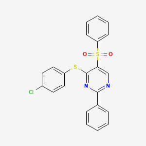 molecular formula C22H15ClN2O2S2 B2719859 4-[(4-Chlorophenyl)sulfanyl]-2-phenyl-5-pyrimidinyl phenyl sulfone CAS No. 478067-74-2
