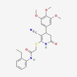 molecular formula C25H27N3O5S B2719860 2-{[3-cyano-6-oxo-4-(3,4,5-trimethoxyphenyl)-1,4,5,6-tetrahydropyridin-2-yl]sulfanyl}-N-(2-ethylphenyl)acetamide CAS No. 683794-40-3