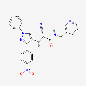 molecular formula C25H18N6O3 B2719866 (E)-2-cyano-3-[3-(4-nitrophenyl)-1-phenylpyrazol-4-yl]-N-(pyridin-3-ylmethyl)prop-2-enamide CAS No. 956691-10-4
