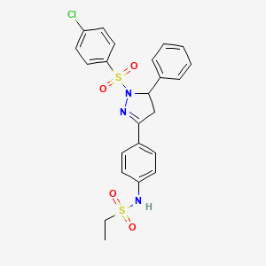 molecular formula C23H22ClN3O4S2 B2719872 N-(4-(1-((4-chlorophenyl)sulfonyl)-5-phenyl-4,5-dihydro-1H-pyrazol-3-yl)phenyl)ethanesulfonamide CAS No. 851781-99-2