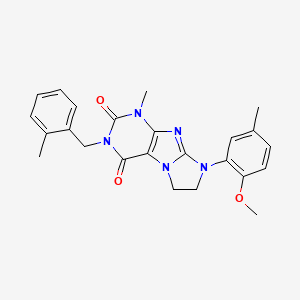 molecular formula C24H25N5O3 B2719874 8-(2-Methoxy-5-methylphenyl)-1-methyl-3-[(2-methylphenyl)methyl]-1,3,5-trihydr oimidazolidino[1,2-h]purine-2,4-dione CAS No. 923410-01-9