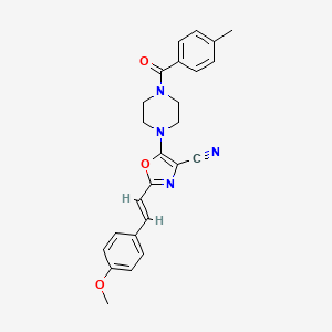 (E)-2-(4-methoxystyryl)-5-(4-(4-methylbenzoyl)piperazin-1-yl)oxazole-4-carbonitrile