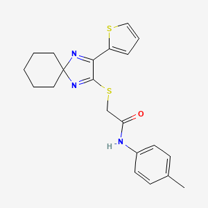 molecular formula C21H23N3OS2 B2719902 2-((3-(噻吩-2-基)-1,4-二氮杂螺[4.5]癸-1,3-二烯-2-基)硫)-N-(对甲苯基)乙酰胺 CAS No. 1223832-86-7