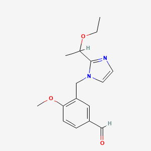 molecular formula C16H20N2O3 B2719903 3-[[2-(1-乙氧基乙基)咪唑-1-基]甲基]-4-甲氧基苯甙醛 CAS No. 1607315-54-7