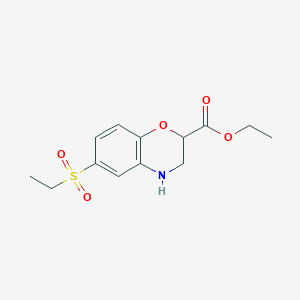 molecular formula C13H17NO5S B2719912 ethyl 6-(ethylsulfonyl)-3,4-dihydro-2H-1,4-benzoxazine-2-carboxylate CAS No. 866041-08-9