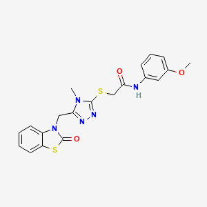 molecular formula C20H19N5O3S2 B2719927 N-(3-methoxyphenyl)-2-((4-methyl-5-((2-oxobenzo[d]thiazol-3(2H)-yl)methyl)-4H-1,2,4-triazol-3-yl)thio)acetamide CAS No. 847400-39-9