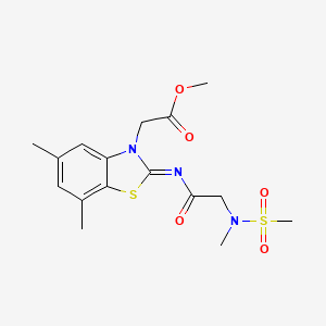 molecular formula C16H21N3O5S2 B2719952 (E)-methyl 2-(5,7-dimethyl-2-((2-(N-methylmethylsulfonamido)acetyl)imino)benzo[d]thiazol-3(2H)-yl)acetate CAS No. 1173405-73-6