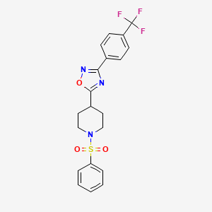 molecular formula C20H18F3N3O3S B2719983 1-(Phenylsulfonyl)-4-{3-[4-(trifluoromethyl)phenyl]-1,2,4-oxadiazol-5-yl}piperidine CAS No. 924530-65-4