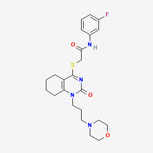 molecular formula C23H29FN4O3S B2720008 N-(3-fluorophenyl)-2-((1-(3-morpholinopropyl)-2-oxo-1,2,5,6,7,8-hexahydroquinazolin-4-yl)thio)acetamide CAS No. 899950-75-5