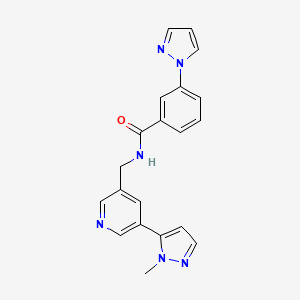 molecular formula C20H18N6O B2720013 N-((5-(1-methyl-1H-pyrazol-5-yl)pyridin-3-yl)methyl)-3-(1H-pyrazol-1-yl)benzamide CAS No. 2034385-03-8