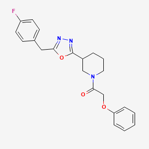 molecular formula C22H22FN3O3 B2720017 1-(3-(5-(4-Fluorobenzyl)-1,3,4-oxadiazol-2-yl)piperidin-1-yl)-2-phenoxyethanone CAS No. 1171065-21-6
