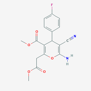 molecular formula C17H15FN2O5 B2720039 methyl 6-amino-5-cyano-4-(4-fluorophenyl)-2-(2-methoxy-2-oxoethyl)-4H-pyran-3-carboxylate CAS No. 371956-08-0