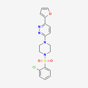 molecular formula C18H17ClN4O3S B2720053 3-(4-((2-Chlorophenyl)sulfonyl)piperazin-1-yl)-6-(furan-2-yl)pyridazine CAS No. 1021099-83-1