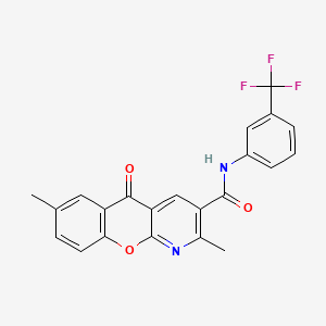 molecular formula C22H15F3N2O3 B2720071 2,7-dimethyl-5-oxo-N-[3-(trifluoromethyl)phenyl]-5H-chromeno[2,3-b]pyridine-3-carboxamide CAS No. 338751-38-5