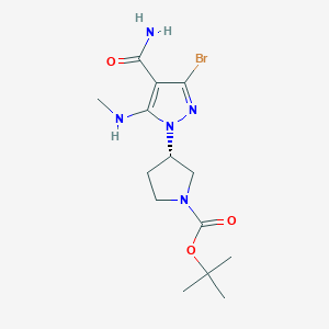 molecular formula C14H22BrN5O3 B2720075 tert-butyl (3S)-3-[3-bromo-4-carbamoyl-5-(methylamino)-1H-pyrazol-1-yl]pyrrolidine-1-carboxylate CAS No. 2173637-18-6